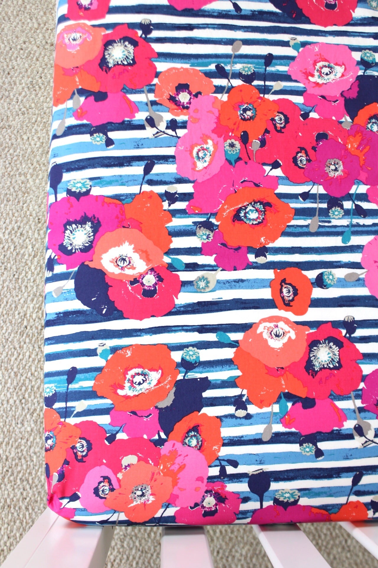 Poppies and Stripes Crib Sheet or Changing Pad Cover