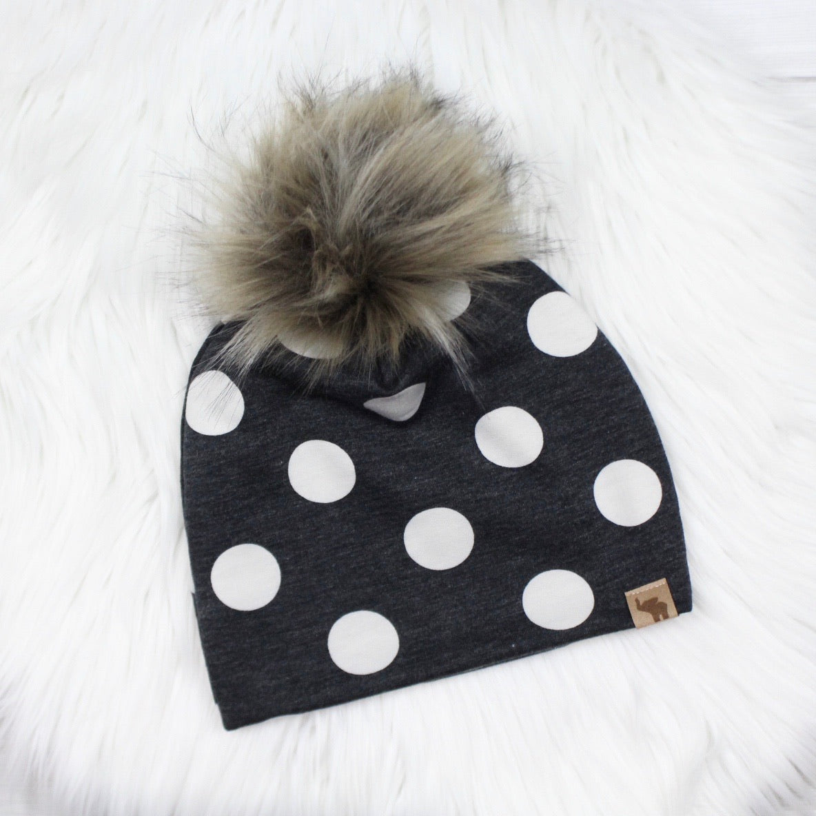 Charcoal Polka Dot Pom Beanie