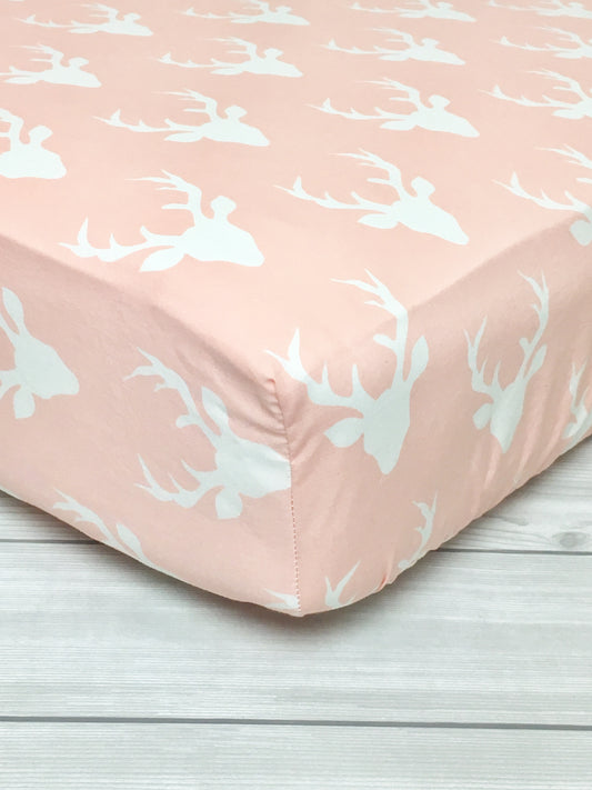 Pink Bucks Crib Sheet or Changing Pad Cover