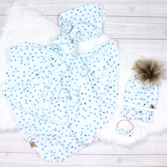 Blue Polka Dots Swaddle Blanket