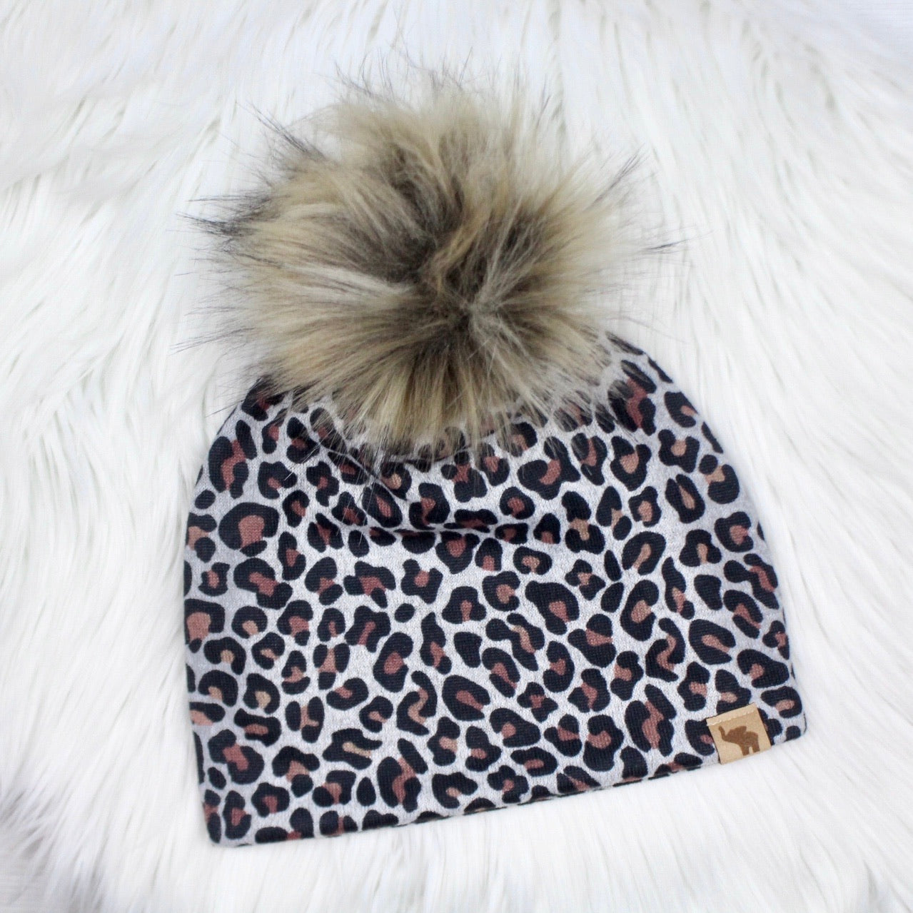 Gray Leopard Pom Beanie