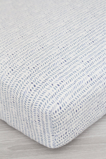 Blue Watercolor Dashes Crib Sheet or Changing Pad Cover