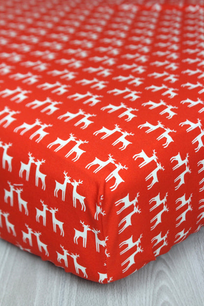 Red Reindeer Crib Sheet or Changing Pad Cover