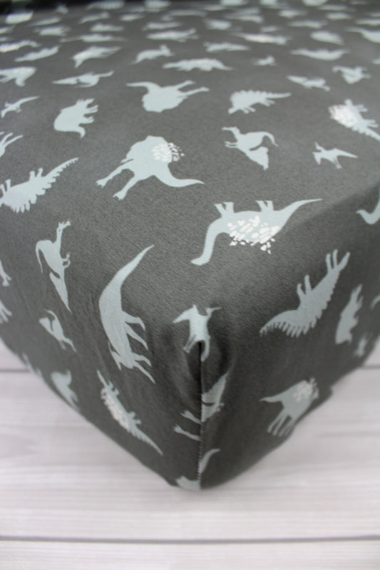 Gray Dinosaurs Crib Sheet or Changing Pad Cover