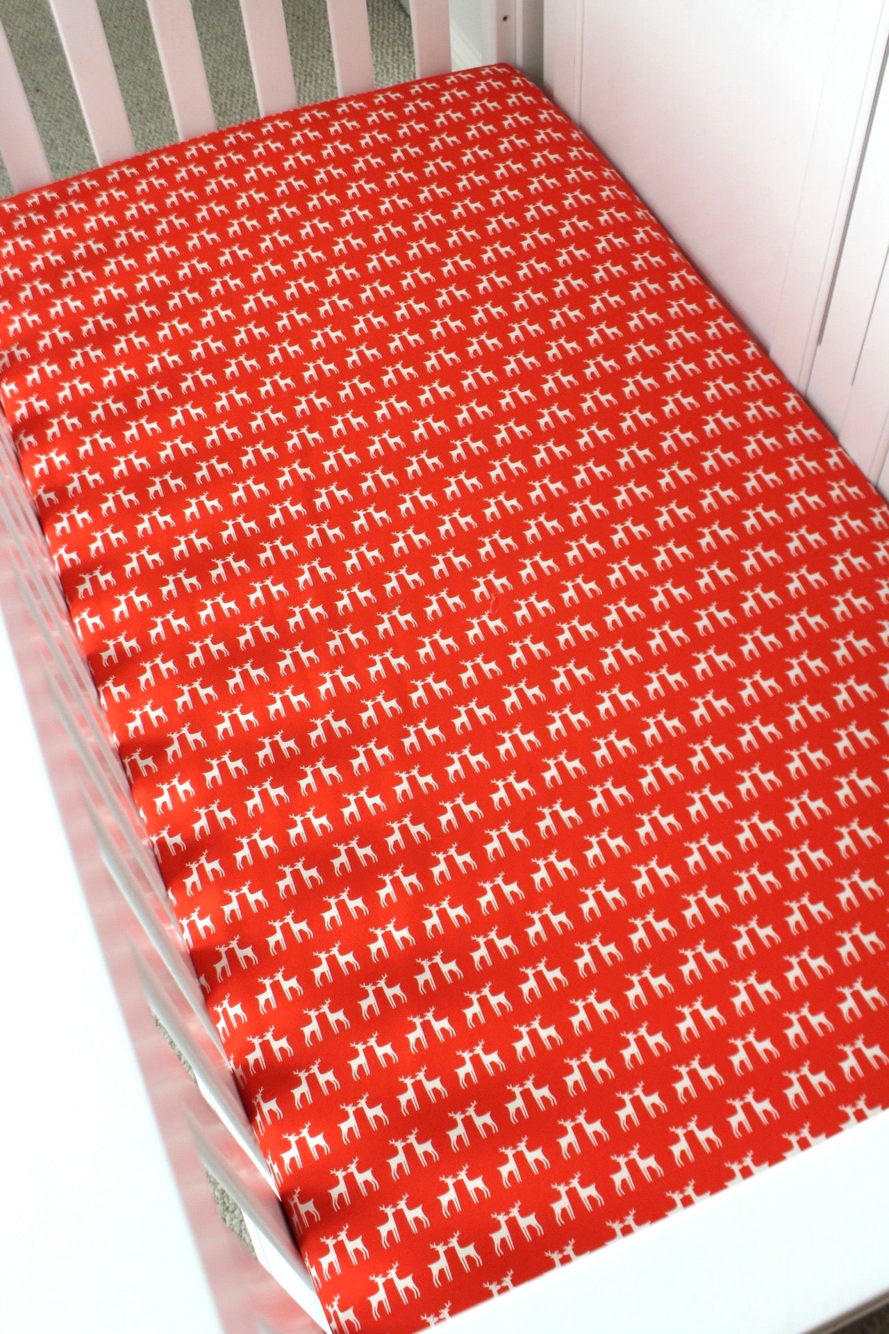 Red Reindeer Crib Sheet or Changing Pad Cover