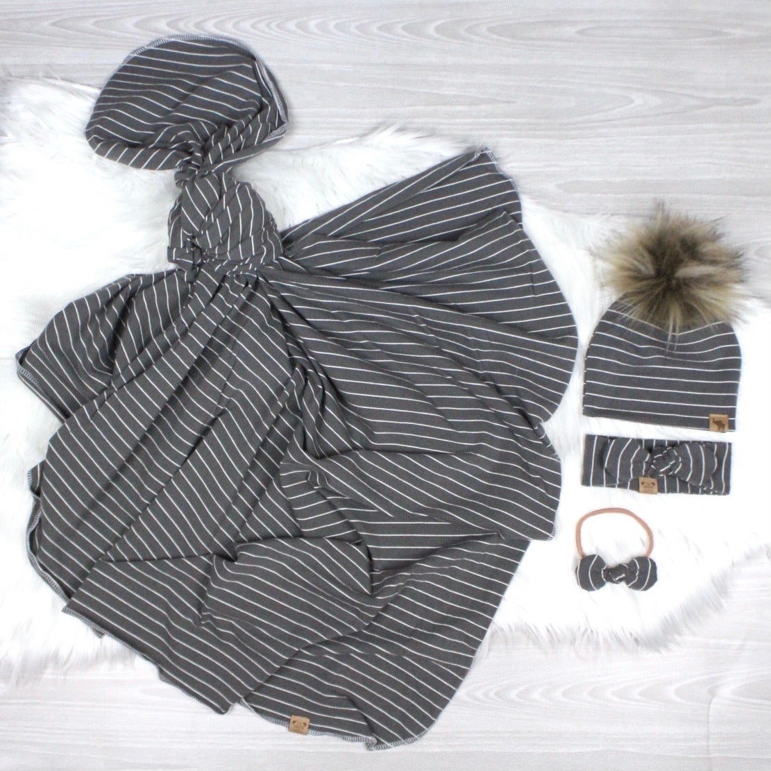 Dark Gray Stripes Swaddle Blanket