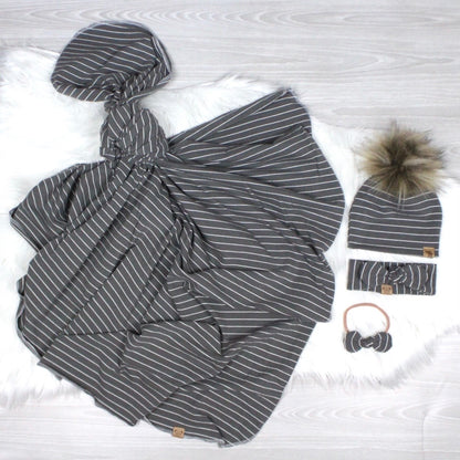 Dark Gray Stripes Swaddle Blanket