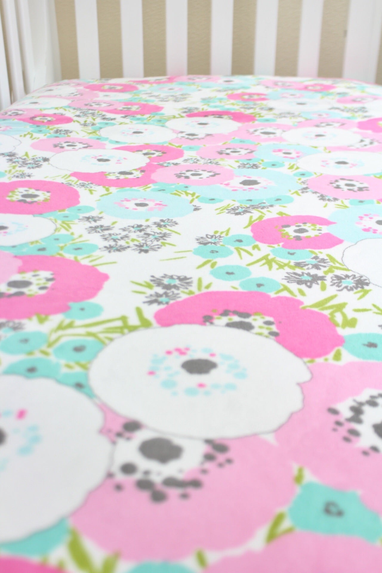 Pink Poppies Minky Crib Sheet or Changing Pad Cover