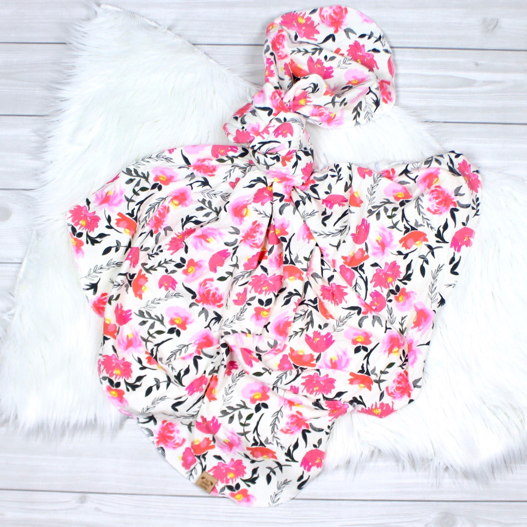 Pink Peonies Swaddle Blanket