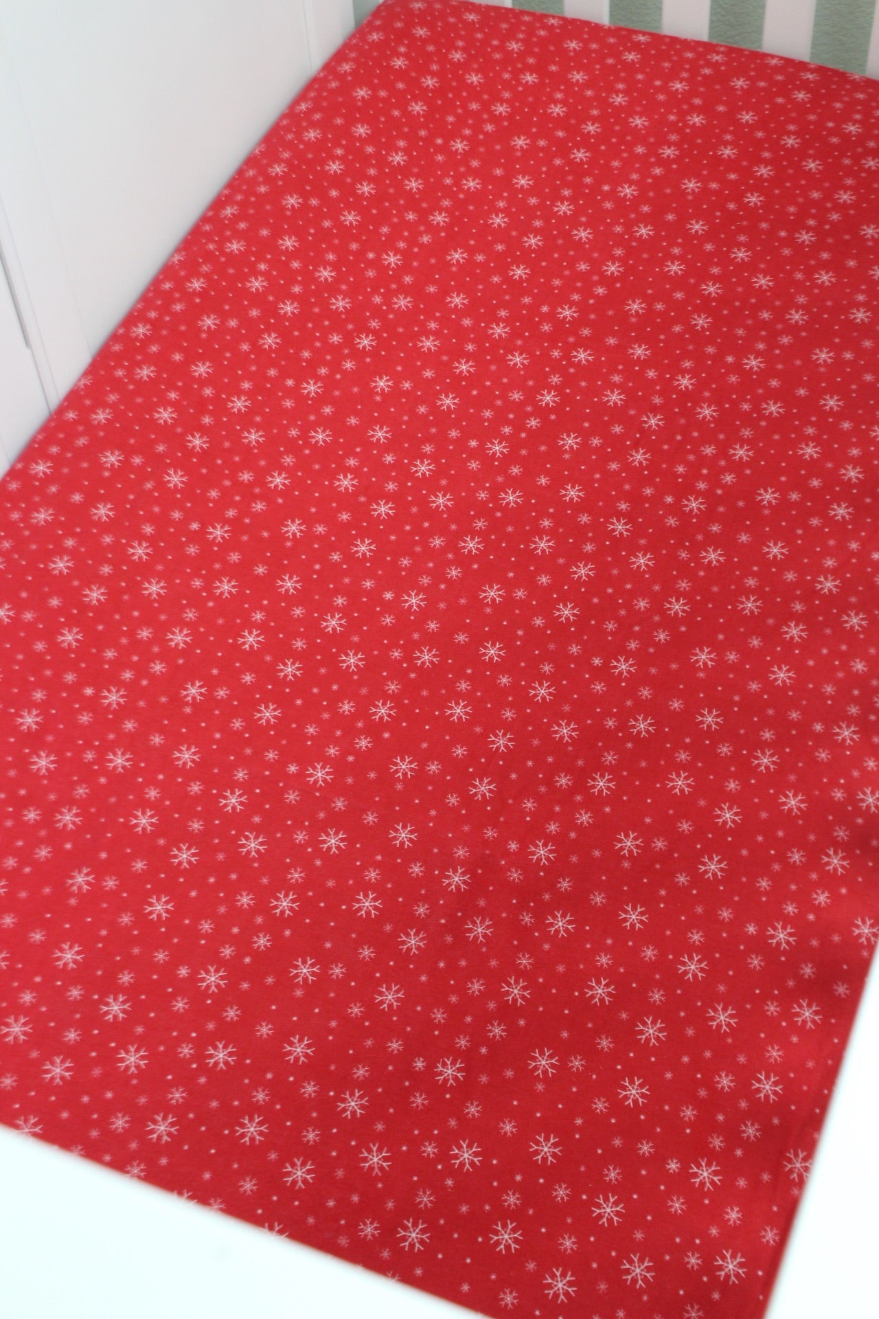 Red Snowflakes Flannel Crib Sheet or Changing Pad Cover