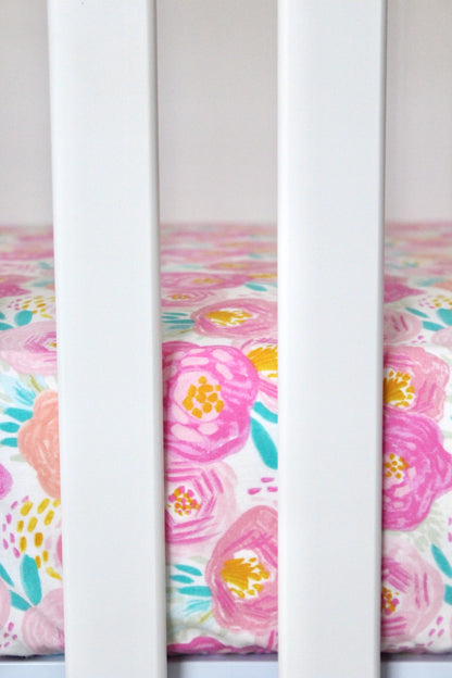 Pink Posies Crib Sheet or Changing Pad Cover