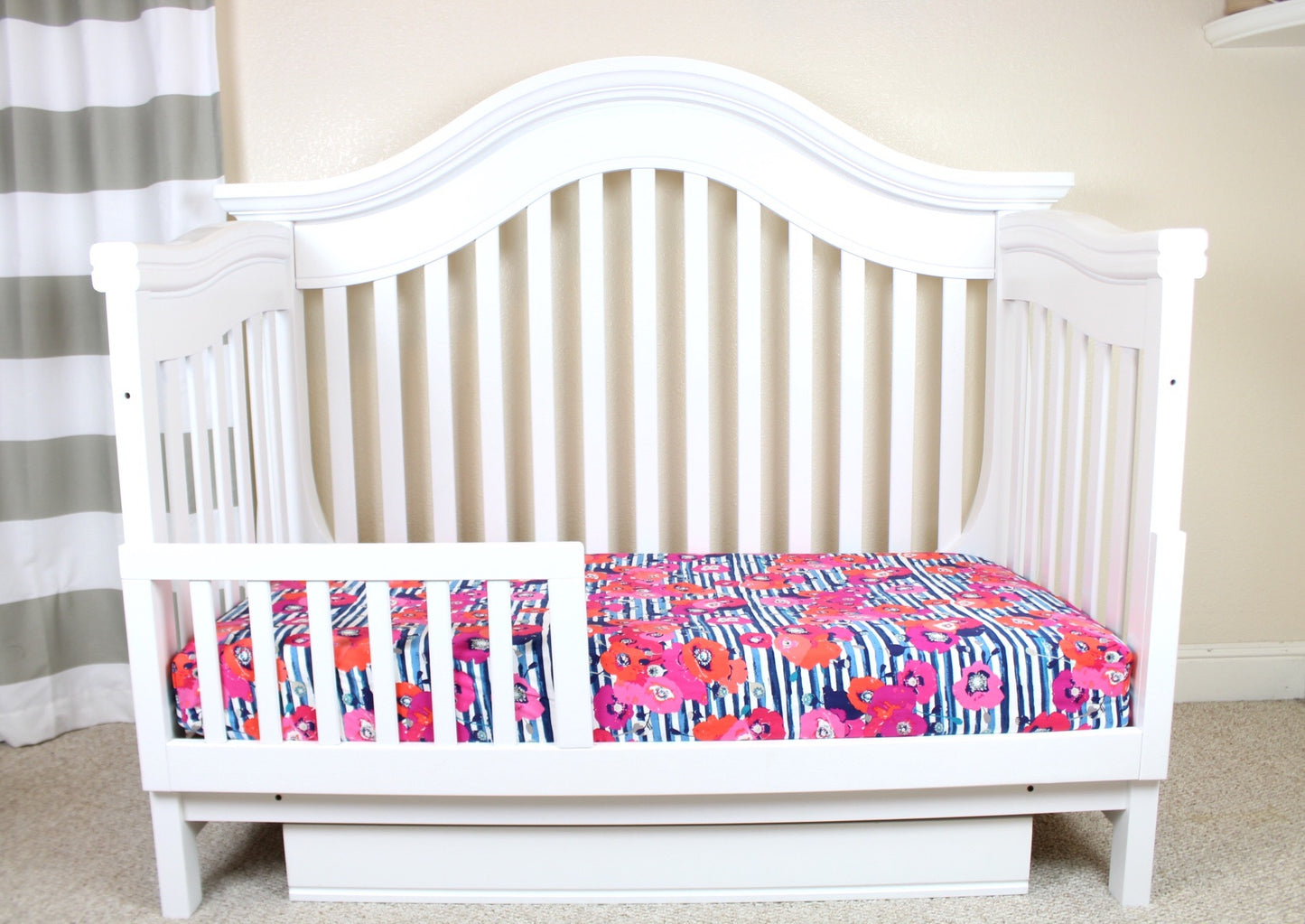 Poppies and Stripes Crib Sheet or Changing Pad Cover