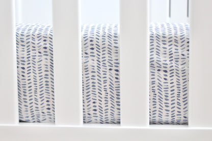 Blue Watercolor Dashes Crib Sheet or Changing Pad Cover