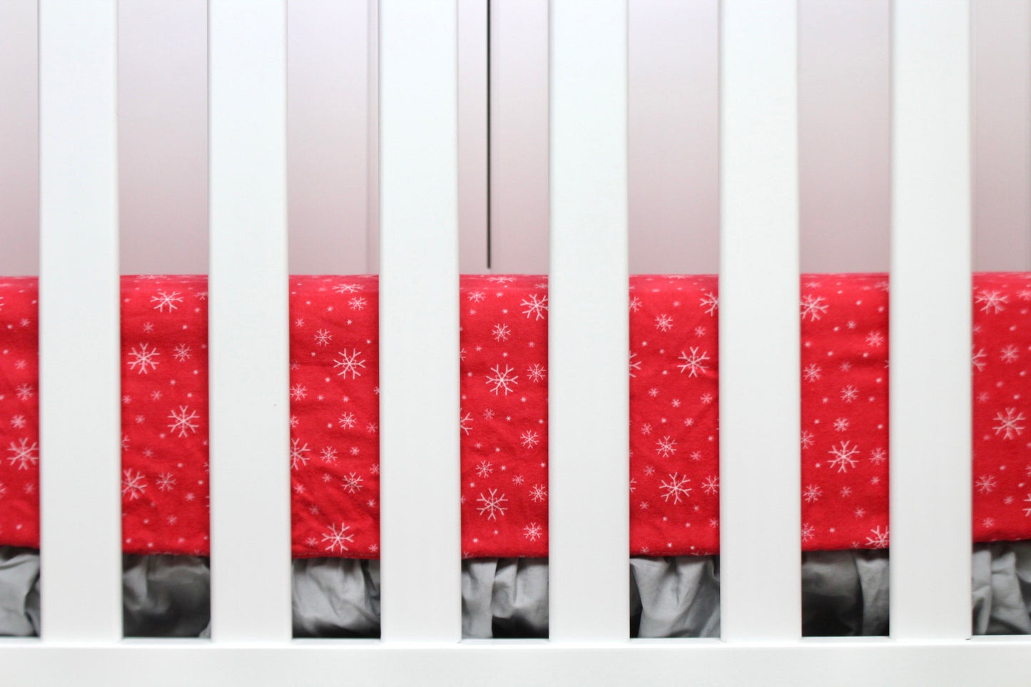 Red Snowflakes Flannel Crib Sheet or Changing Pad Cover