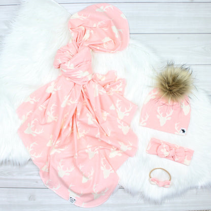 Pink Bucks Swaddle Blanket