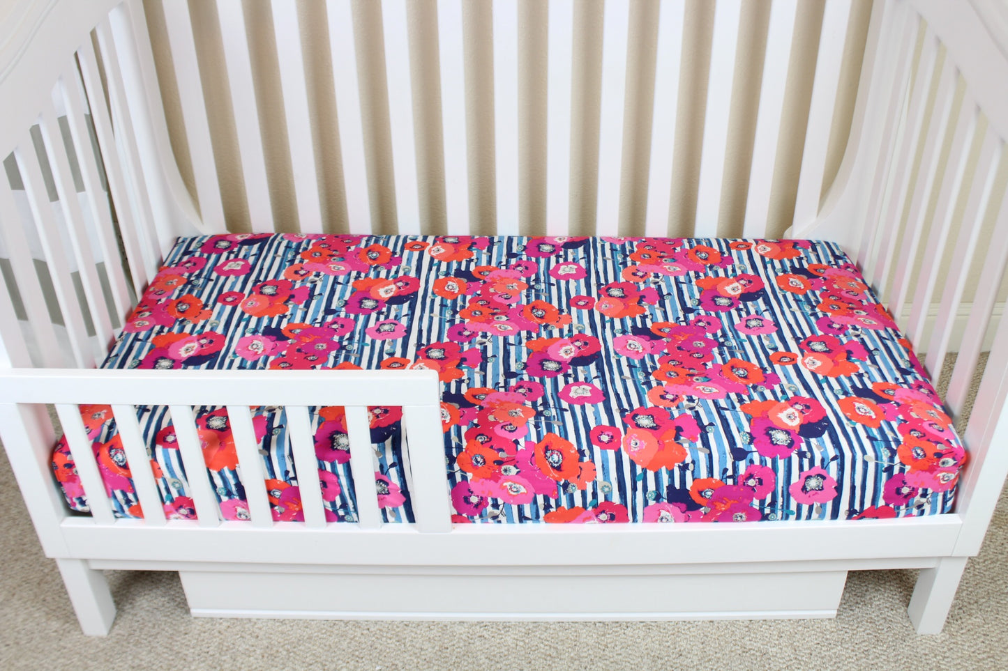 Poppies and Stripes Crib Sheet or Changing Pad Cover