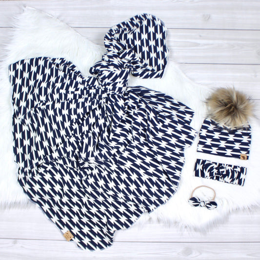 Navy Aztec Swaddle Blanket