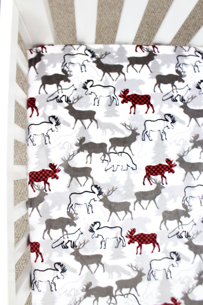 Buffalo Moose and Friends Minky Crib Sheet or Changing Pad Cover