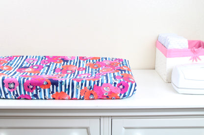 Poppies and Stripes Crib Sheet or Changing Pad Cover