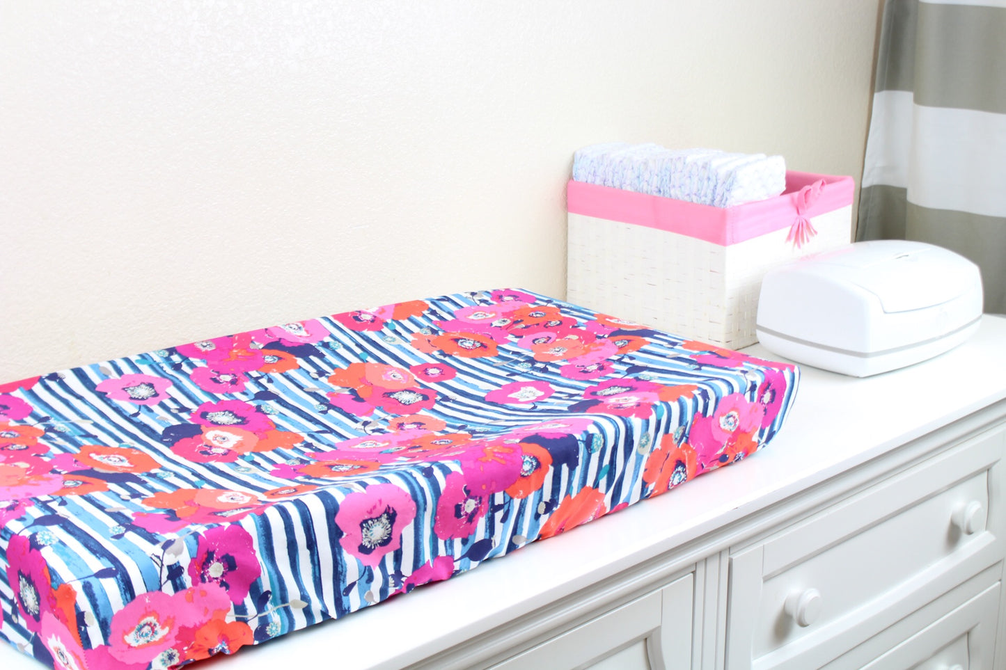 Poppies and Stripes Crib Sheet or Changing Pad Cover