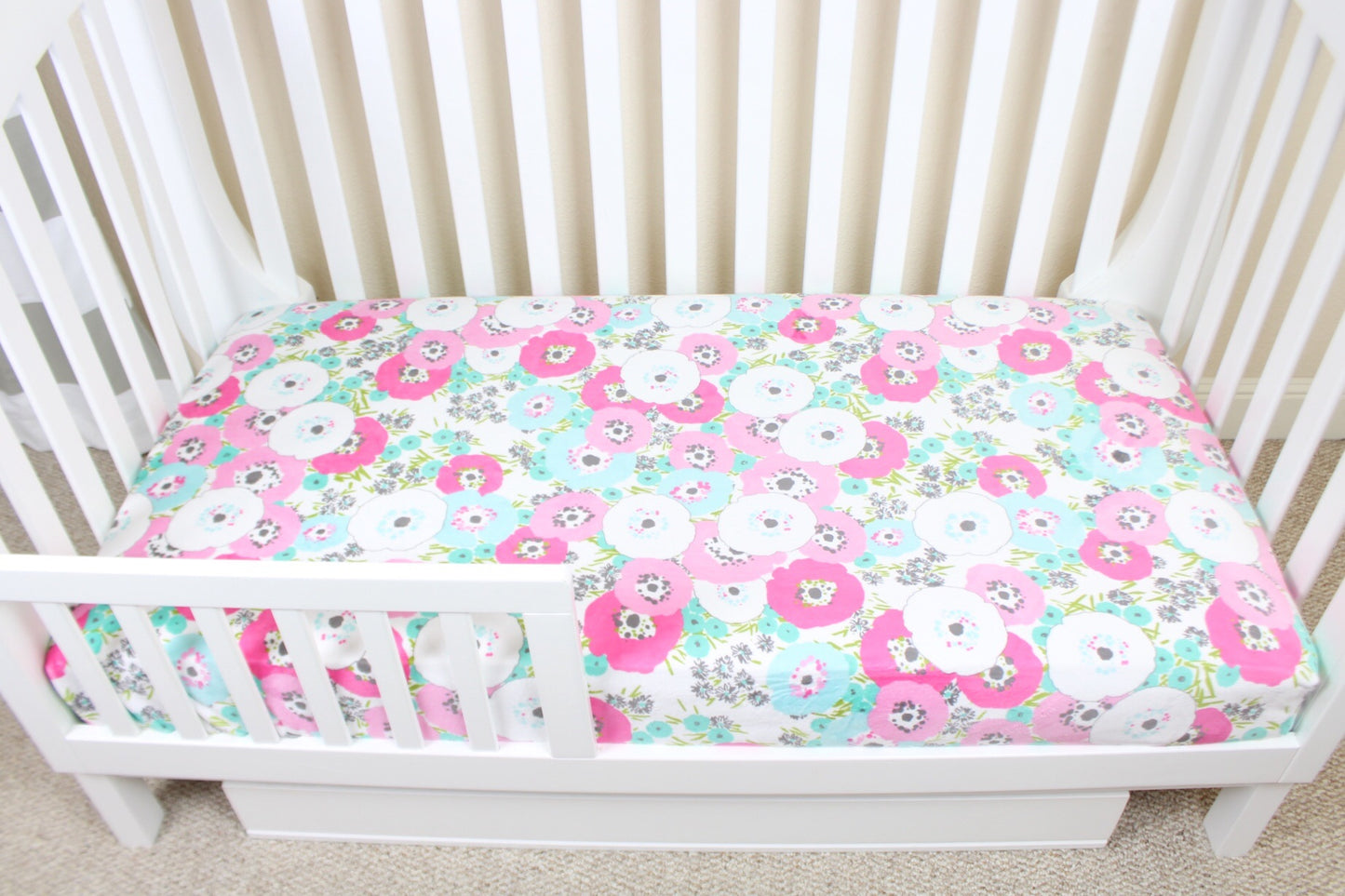 Pink Poppies Minky Crib Sheet or Changing Pad Cover