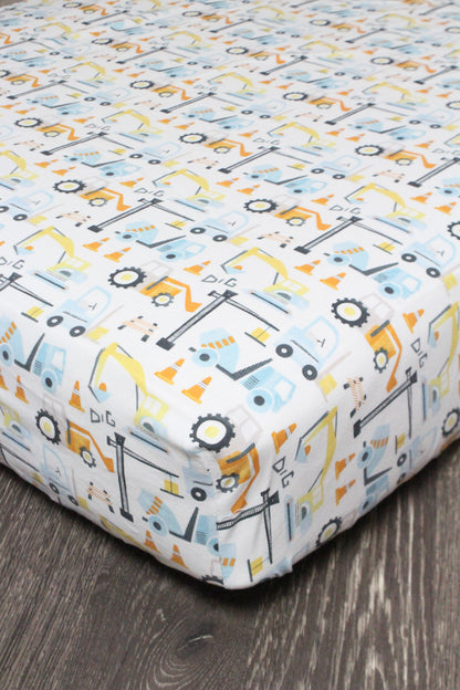Construction Vehicles Crib Sheet or Changing Pad Cover