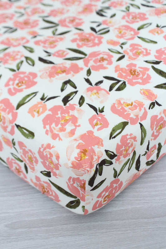 Peonies Crib Sheet or Changing Pad Cover