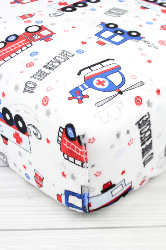 Emergency Vehicles Minky Crib Sheet or Changing Pad Cover