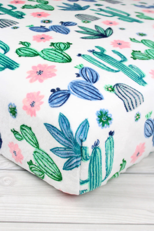 Floral Cactus Minky Crib Sheet or Changing Pad Cover